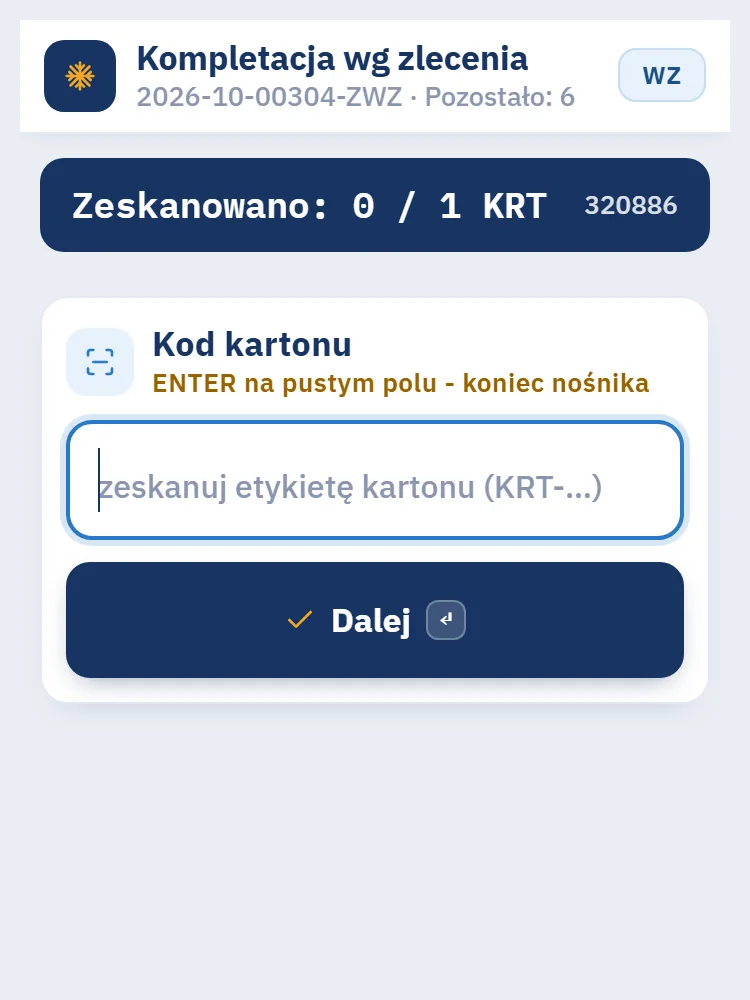 Telefon magazyniera: skan kartonów z licznikiem zeskanowanych kartonów na nośniku