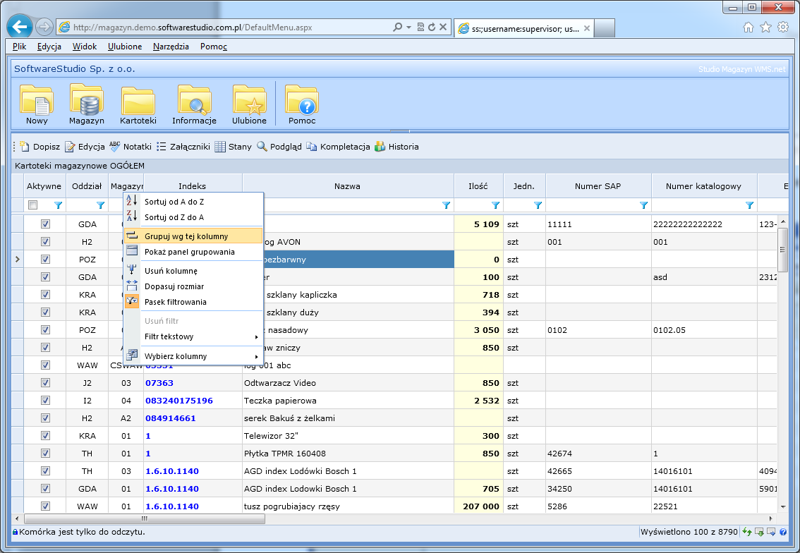 wms web grupowanie menu