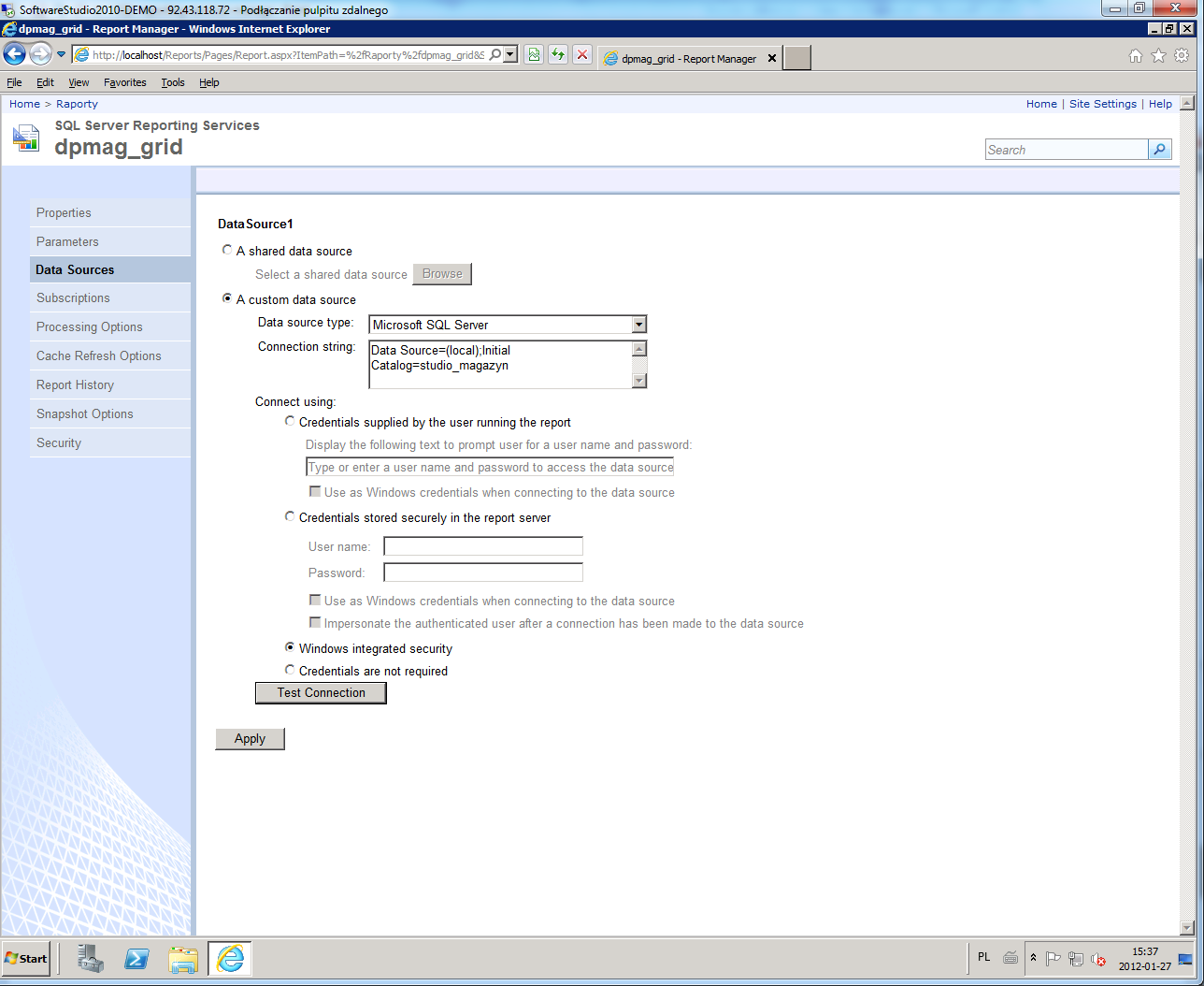 SQL reporting services data sources