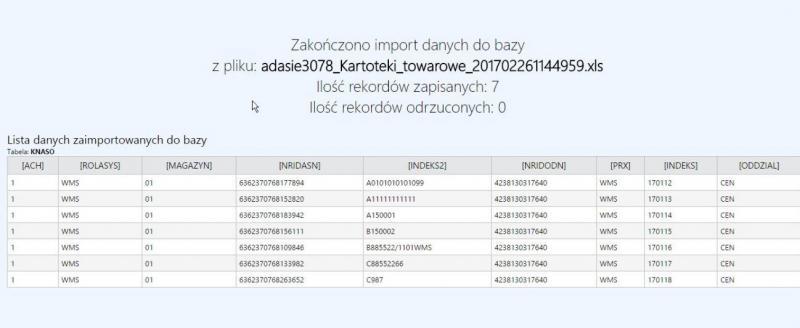 Import excel zakończony