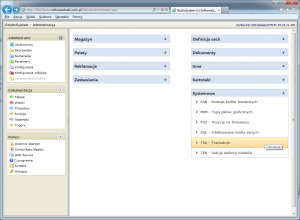 Aadministrator transakcje menu