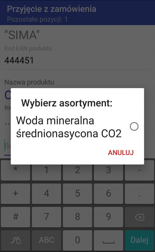 Android WMS przyjęcie zamówienie 3