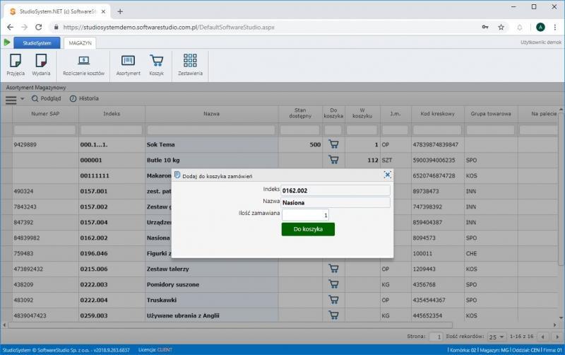 program magazynowy klient magazynu do koszyka