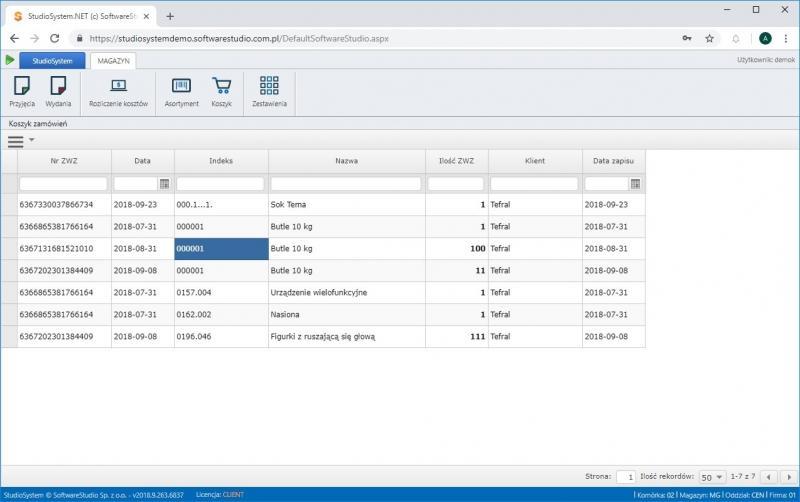 program magazynowy klient magazynu koszyk